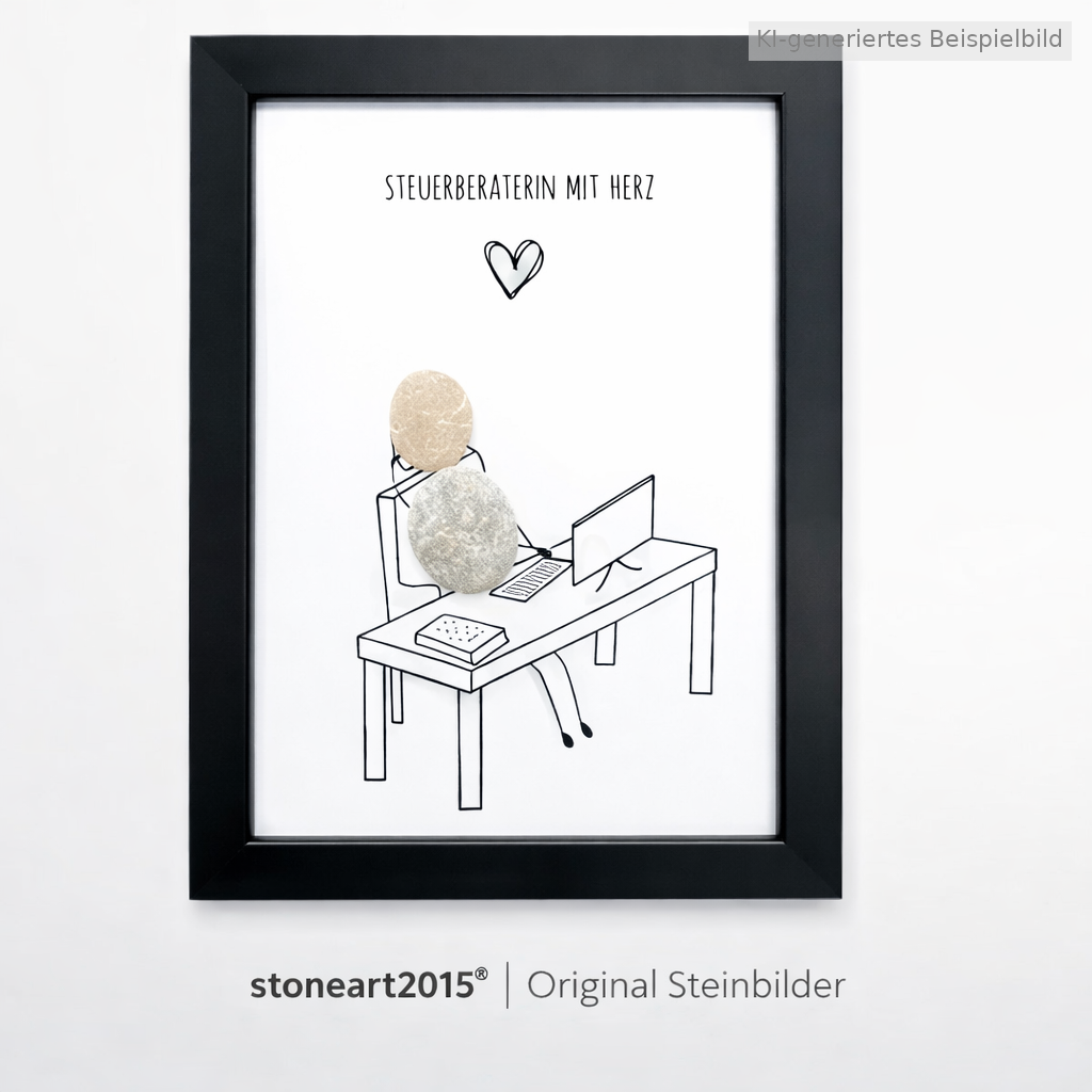 Kieselsteinbild Steuerberaterin mit Herz – Dankeschön Steuerberaterin, handgemachtes Steinbild