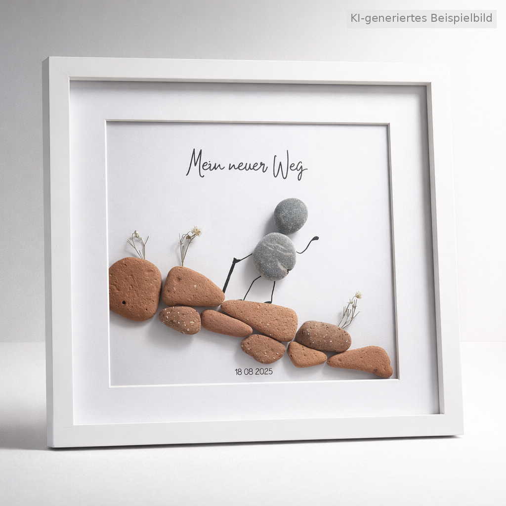 Kieselsteinbild Mein neuer Weg – Geschenk zum Neuanfang und Abschied, handgemachtes Steinbild