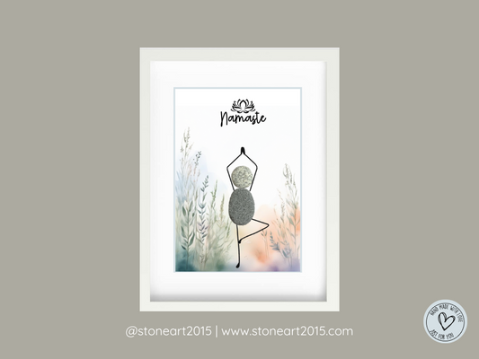 Handgemachtes Steinbild mit dem Schriftzug Namasté – spirituelles Geschenk für Yogafans und Achtsamkeit