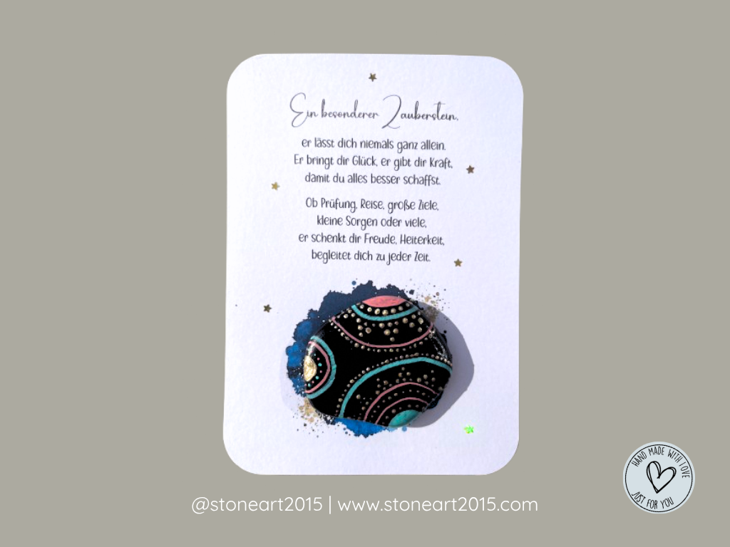 Handgemachte Zauberstein-Karte mit Mini-Steinbild – liebevolles Geschenk mit Herz und Bedeutung