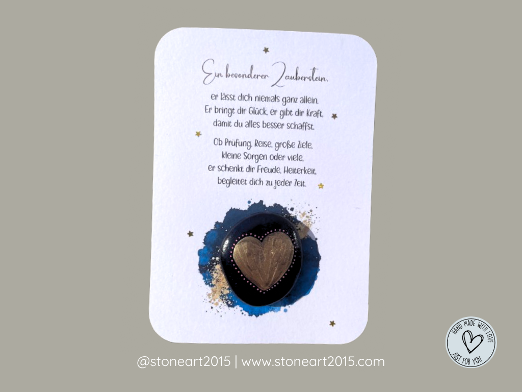 Handgemachte Zauberstein-Karte mit Mini-Steinbild – liebevolles Geschenk mit Herz und Bedeutung