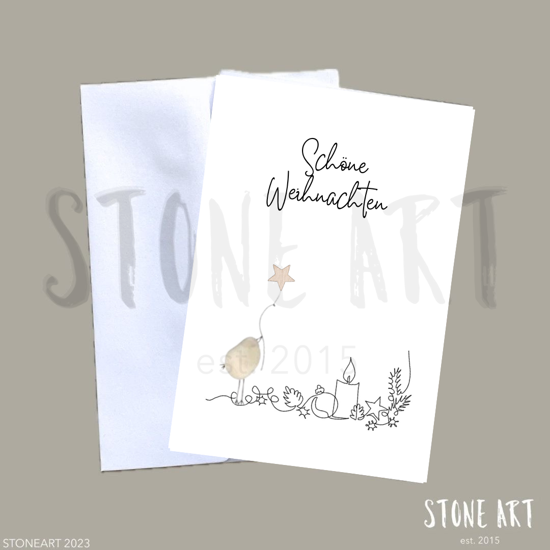 KAR27-Steinkarte - Schöne Weihnachten. Besondere Weihnachtskarte mit Kieselstein