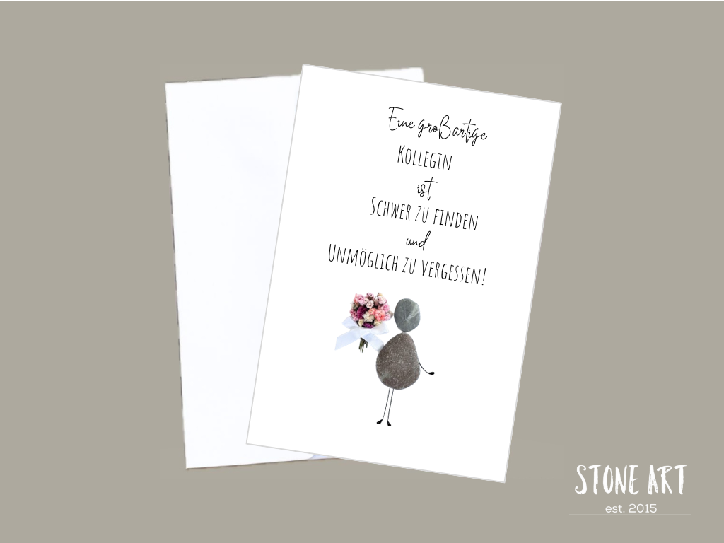Handgemachte Abschiedskarte mit Mini-Steinbild für Kollegin