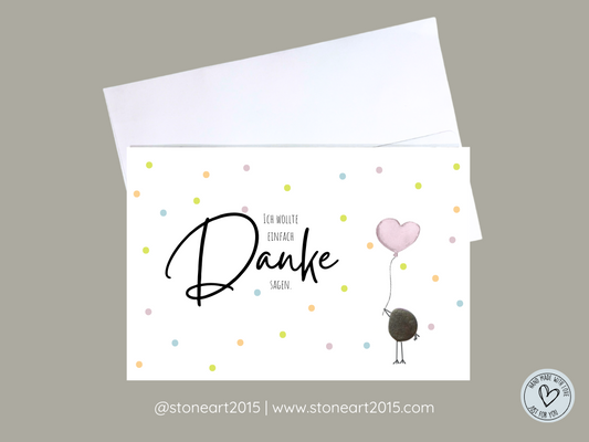 Handgemachte Dankeskarte mit Mini-Steinbild und Umschlag – liebevolles Geschenk zum Danke sagen für Kolleg:innen, Hochzeitsgäste, Freund:innen oder Betreuungspersonal.
