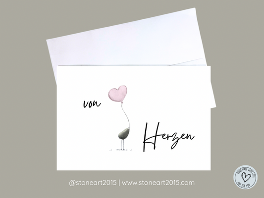 Mini-Steinbild-Karte mit dem Spruch „Von Herzen“ – handgemachtes Geschenk mit Umschlag für liebevolle Botschaften, Dank oder einfach so.