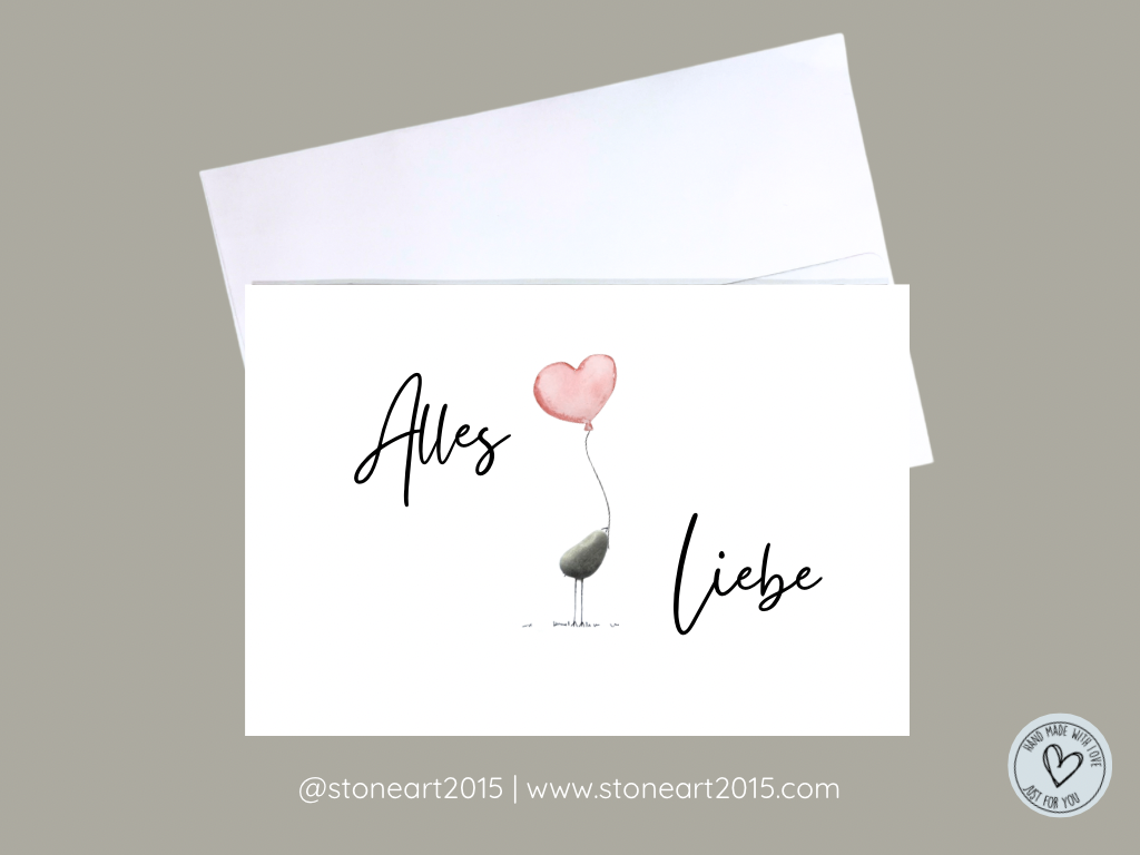 Mini-Steinbild-Karte mit dem Spruch „Alles Liebe“ – handgemachtes Geschenk mit Umschlag für besondere Menschen, vielseitig einsetzbar. Handmade Stoneart2015