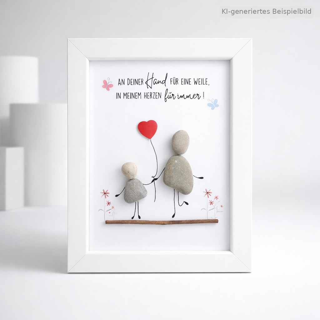 Kieselsteinbild An deiner Hand für eine Weile, in meinem Herzen für immer – Abschiedsgeschenk Kindergarten, handgemachtes Steinbild