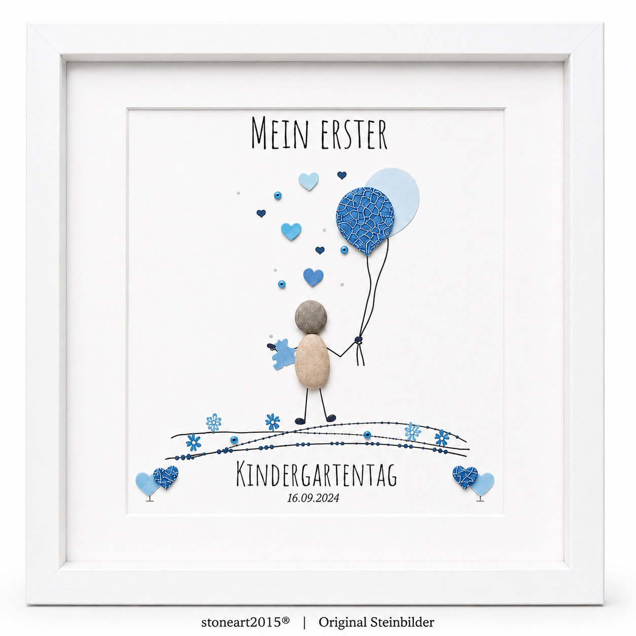 Kieselsteinbild Mein erster Kindergartentag – personalisierbares Erinnerungsgeschenk, handgemachtes Steinbild