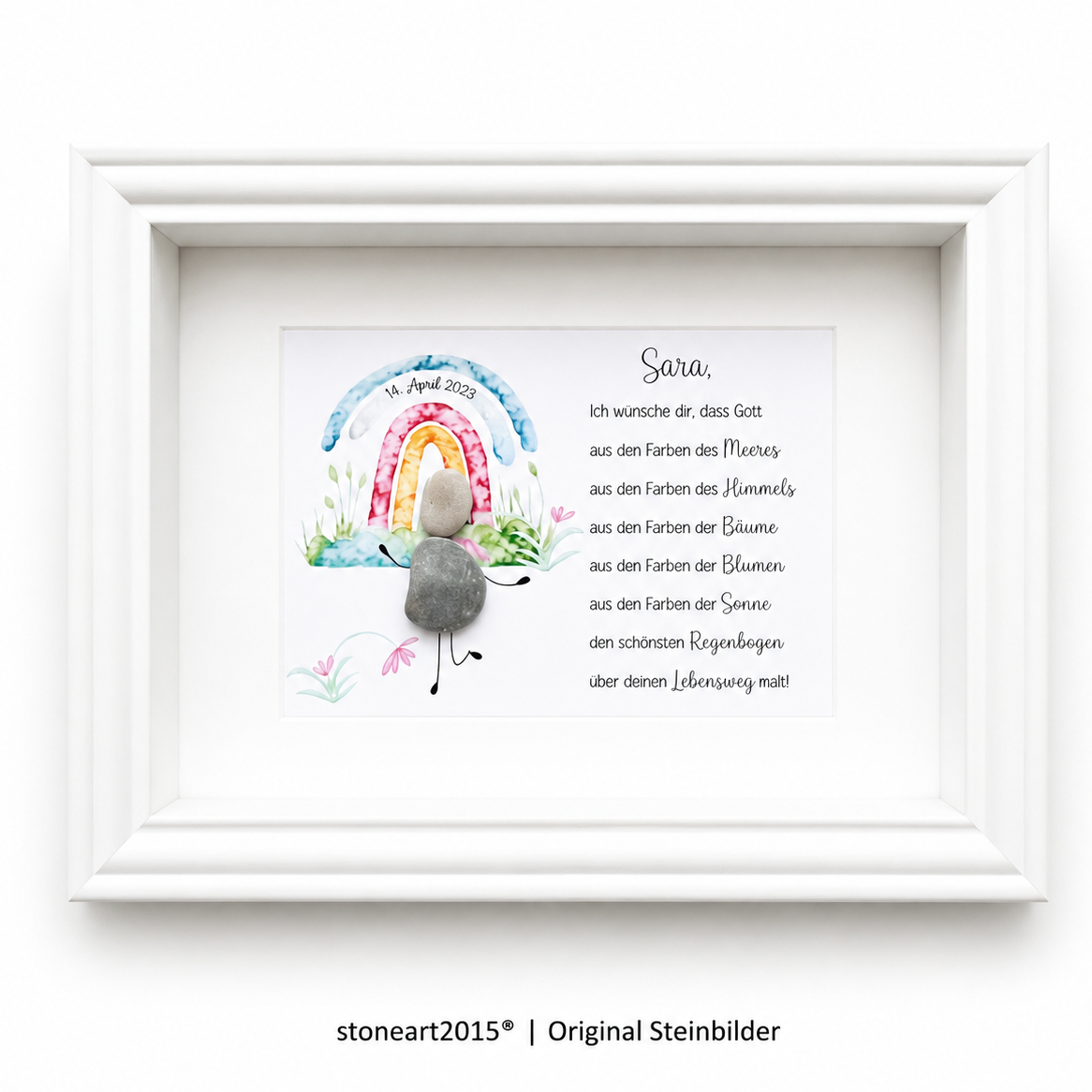 Steinbild als Geschenk zur Taufe Kommunion Konfirmation Regenbogen personalisierbar mit Namen