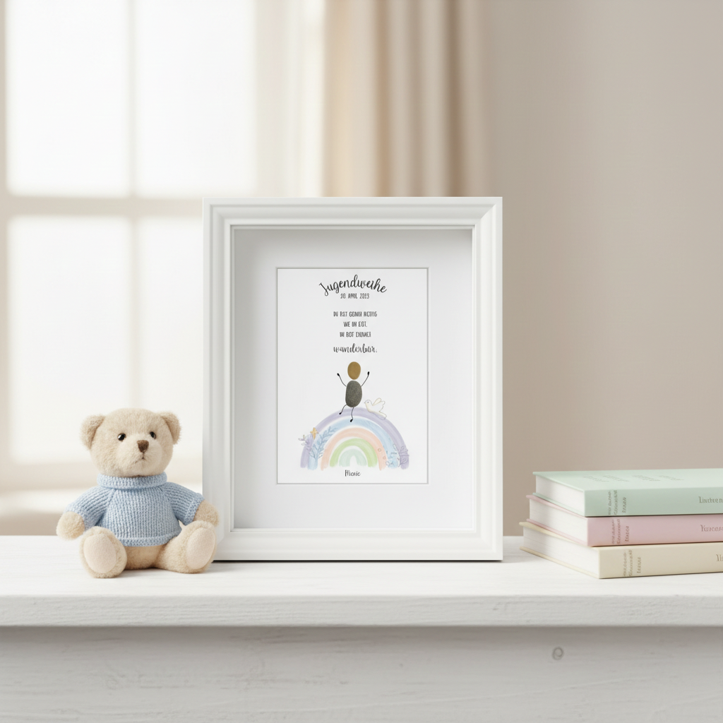 Steinbild Jugendweihe gerahmt im Jugendzimmer – handgemachtes persönliches Geschenk