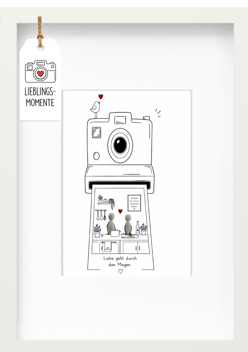 Kieselsteinbild „Liebe geht durch den Magen.“ – Geschenk für Paare und Hobbyköche, handgemachtes Steinbild