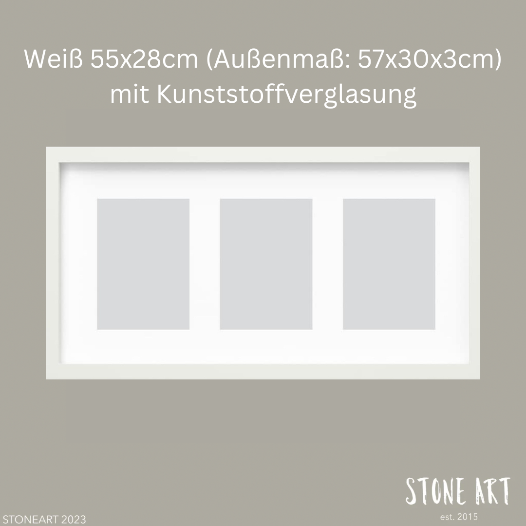 Weißer Bilderrahmen mit den Maßen 55x28cm (Außenmaß 57x30x3cm) und Kunststoffverglasung, ideal für besondere Geschenkideen von Stoneart2015.