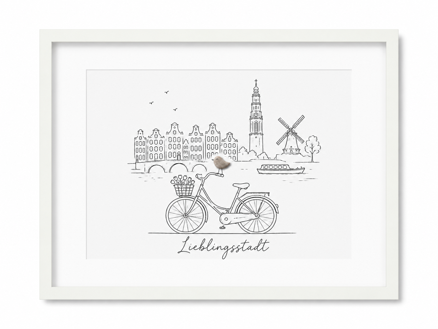 Kieselsteinbild Amsterdam Skyline Lieblingsstadt, Geschenk für Amsterdam-Liebhaber, handgemachtes Steinbild