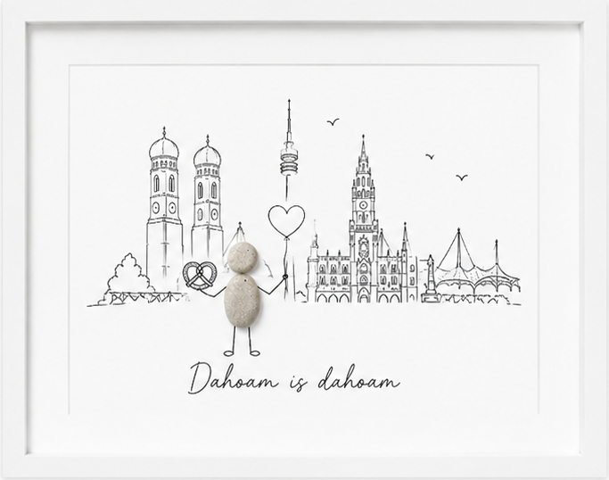 Kieselsteinbild München Dahoam is dahoam, Geschenk für München-Liebhaber, handgemachtes Steinbild