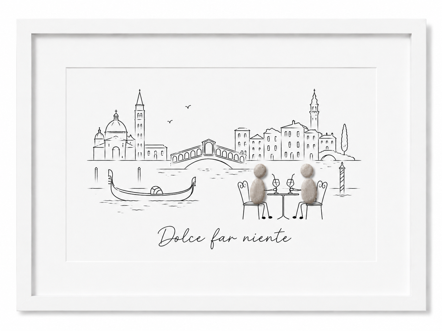 Kieselsteinbild Venedig Skyline, Geschenk für Venedig-Liebhaber, handgemachtes Steinbild