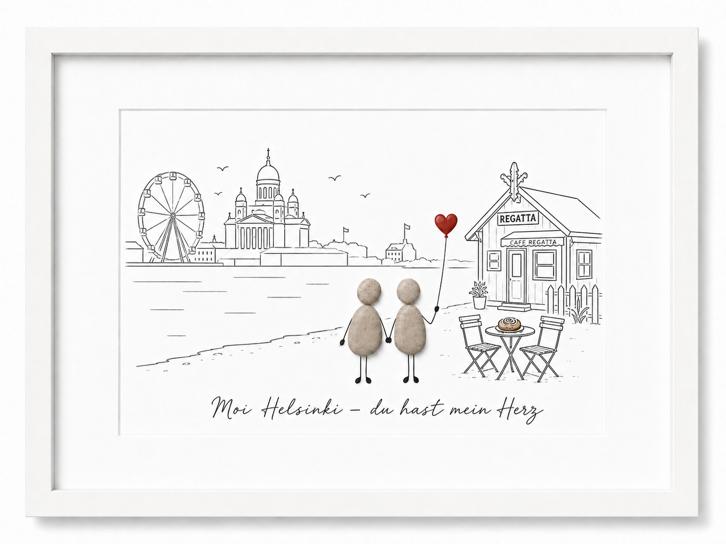 Kieselsteinbild Helsinki Skyline, Geschenk für Helsinki-Liebhaber, handgemachtes Steinbild