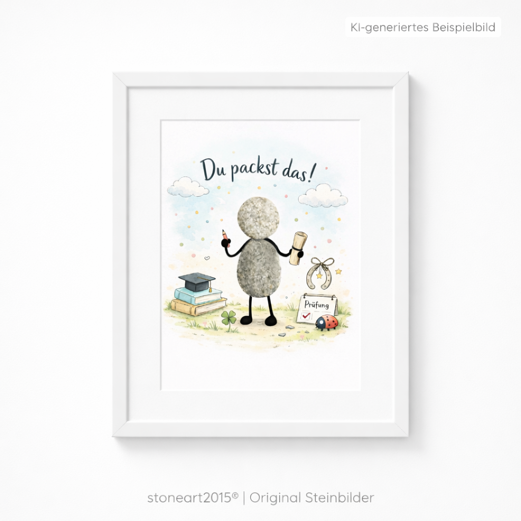 Kieselsteinbild Du packst das – Geschenk zur Prüfung, handgemachtes Steinbild