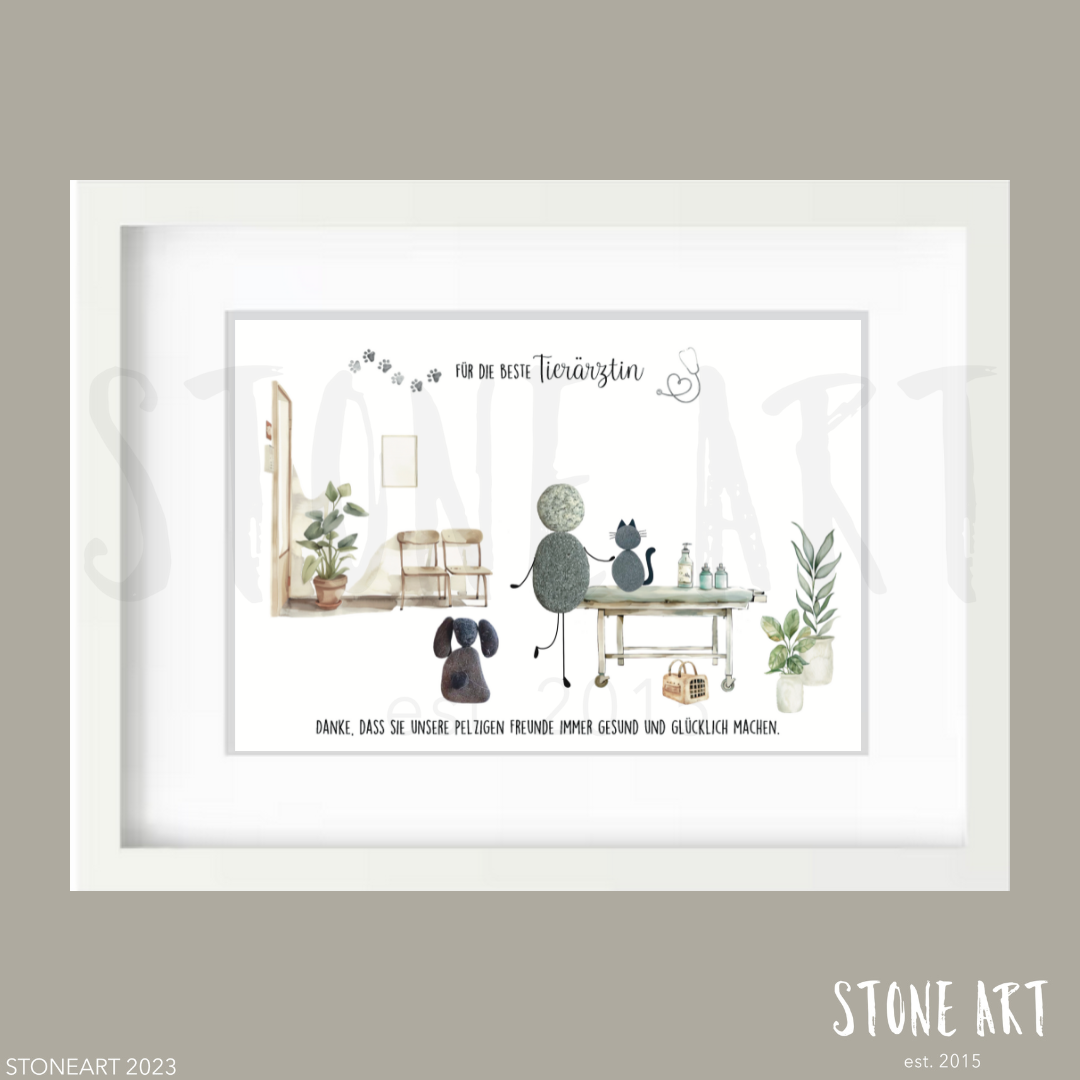 Handgefertigtes Steinbild mit Spruch „Beste Tierärztin“ – liebevolles Geschenk für Tierärztinnen zum Dank oder zur Praxiseröffnung.