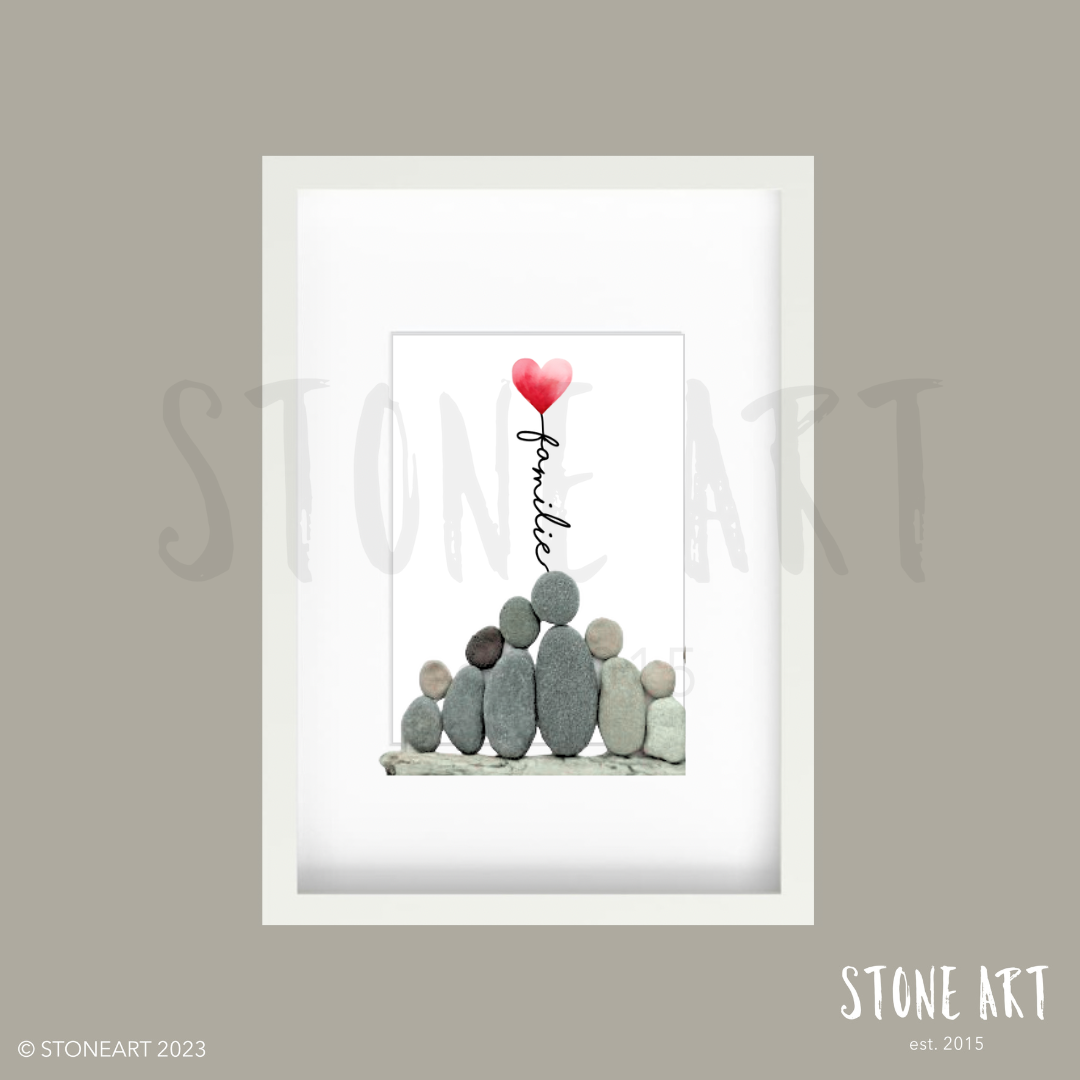 Steinbild mit Familie und Herzluftballon – handgemachtes Geschenk für Eltern, Großeltern oder zum Einzug.