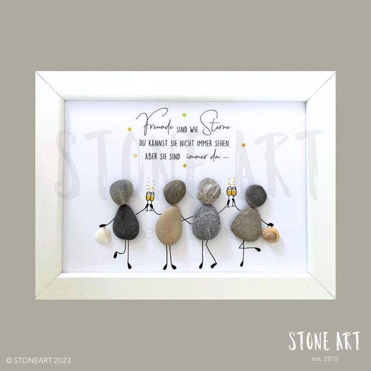 Steinbild „Freunde sind wie Sterne" – Kieselsteine handgemacht, Freundschaftsgeschenk