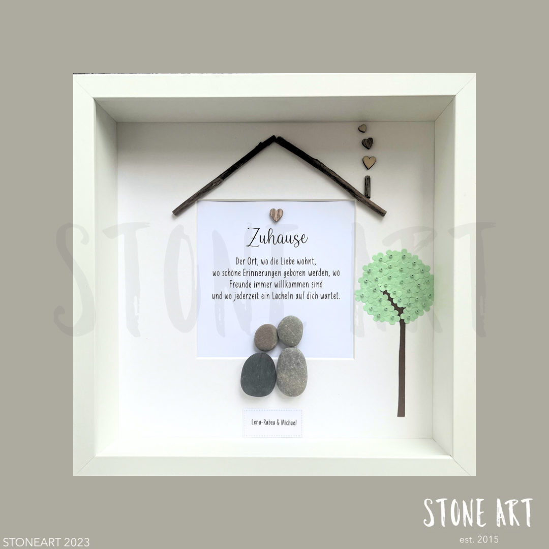 Handgemachtes Steinbild Zuhause – Der Ort, wo die Liebe wohnt – Geschenk zum Einzug oder zur Hochzeit