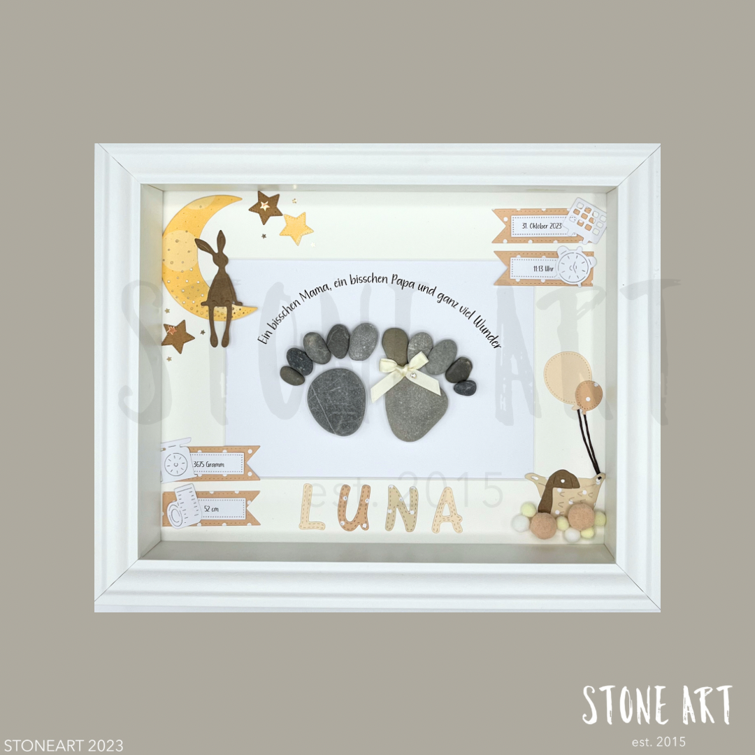 TAUF32-Steinbild Ein Bisschen Mama ein Bisschen Papa und ganz viel Wunder-besonderes Taufgeschenk gelb braun
