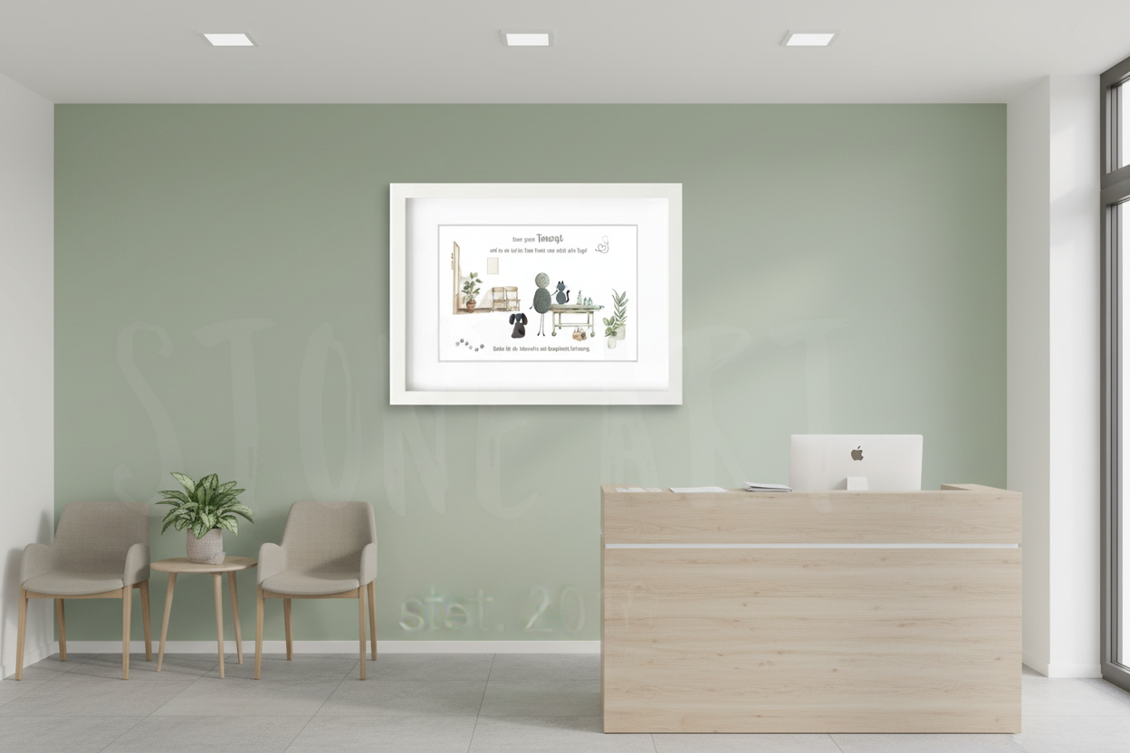 Steinbild Tierarzt gerahmt in Praxis – handgemachtes Dankeschön-Geschenk für Tierarzt