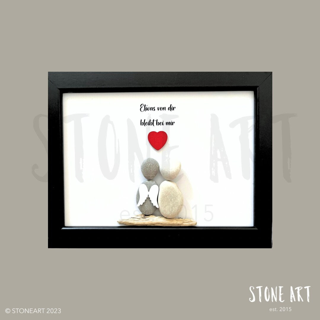 Handgemachtes Steinbild mit Spruch Etwas von dir bleibt bei mir – Erinnerungsgeschenk, Trauerdeko