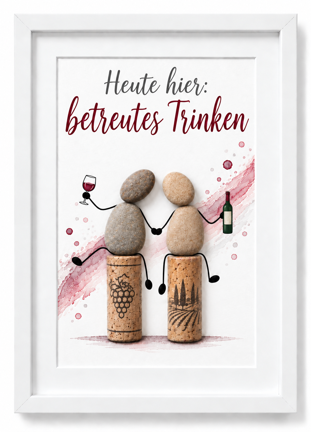 Kieselsteinbild Wine o'clock – witziges Geschenk für Weinliebhaber, handgemachtes Steinbild
