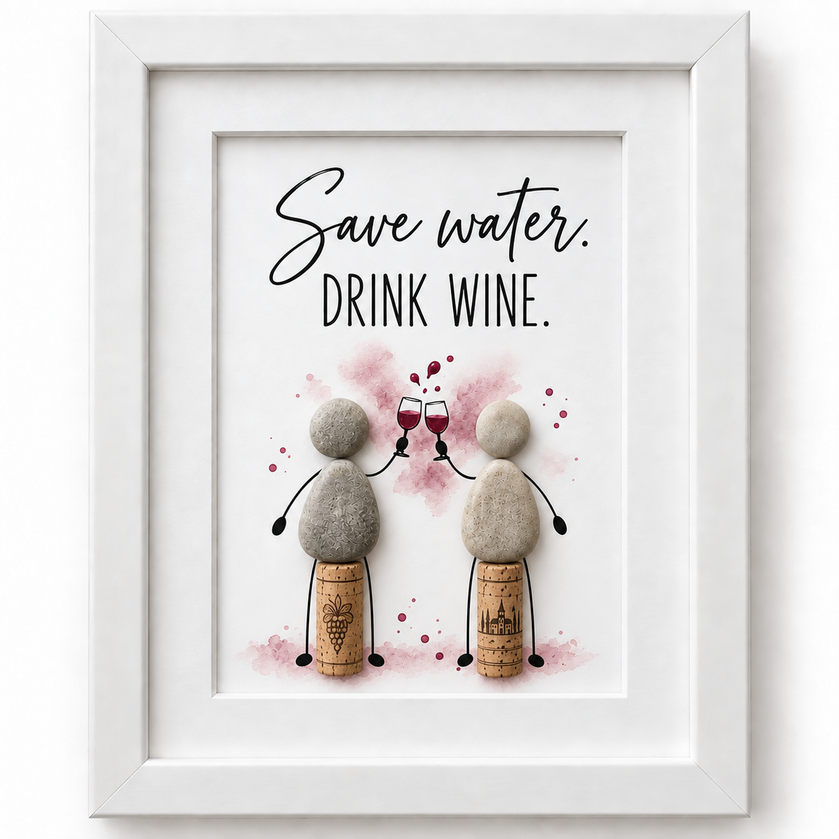 Kieselsteinbild Save water Drink wine mit Weinkorken – Geschenk für Weinliebhaber, handgemachtes Steinbild
