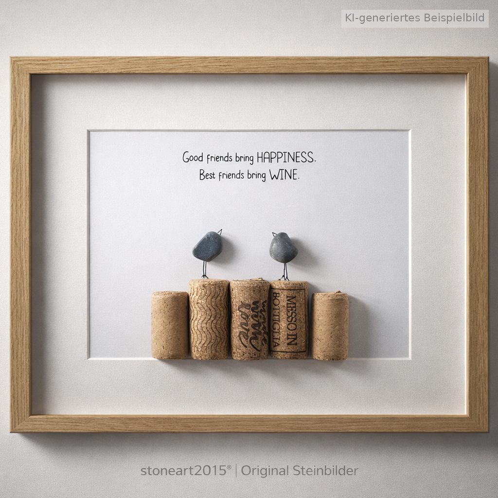 Steinbild „Good friends bring wine“ – Wein Geschenk für Freunde