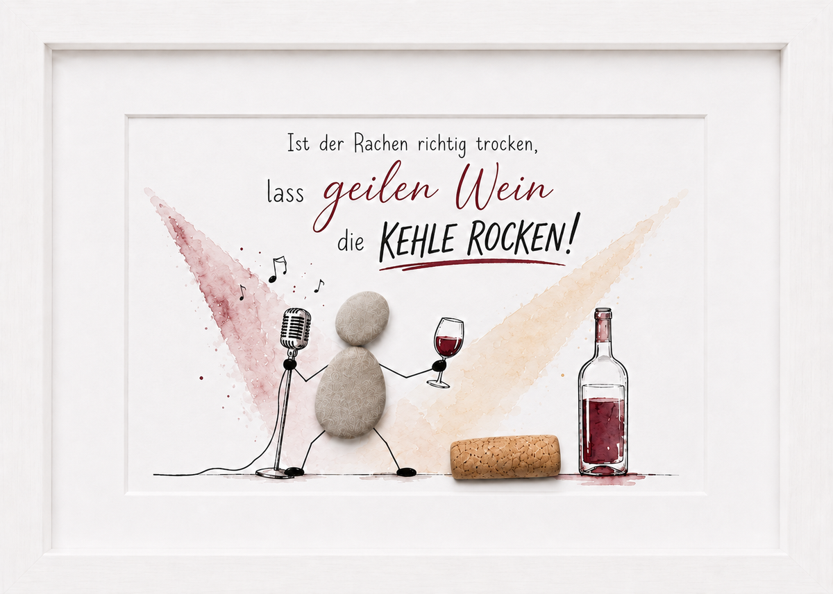 Kieselsteinbild Ist der Rachen richtig trocken – Geschenk für Weinliebhaber, handgemachtes Steinbild
