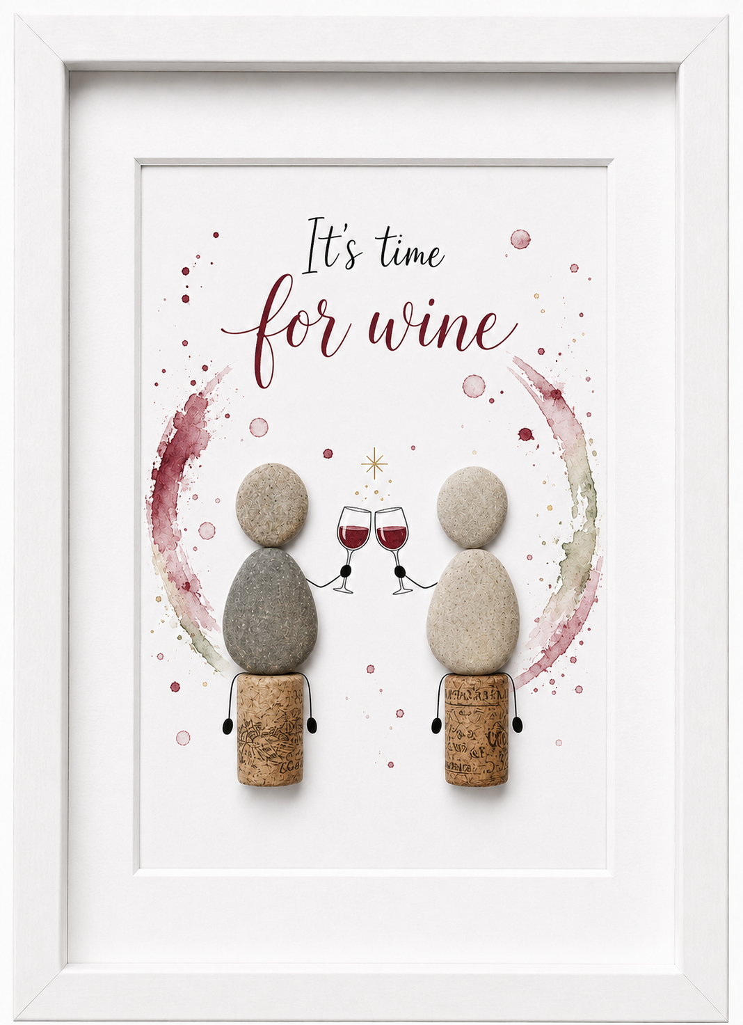 Kieselsteinbild It's time for wine – Geschenk für Weinliebhaber, handgemachtes Steinbild