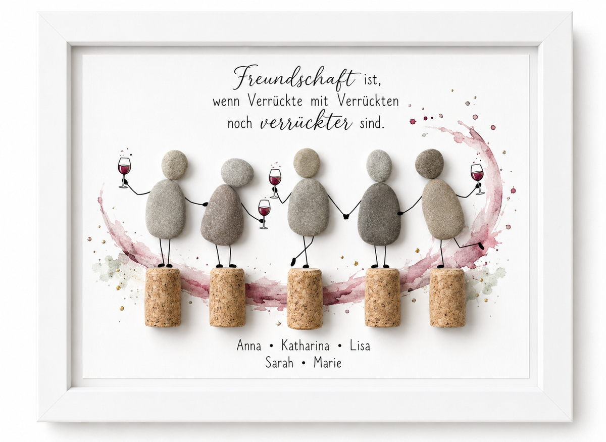 Kieselsteinbild Freundschaft ist wenn Verrückte mit Verrückten noch verrückter sind – Geschenk für Freundeskreis, personalisierbar, handgemachtes Steinbild