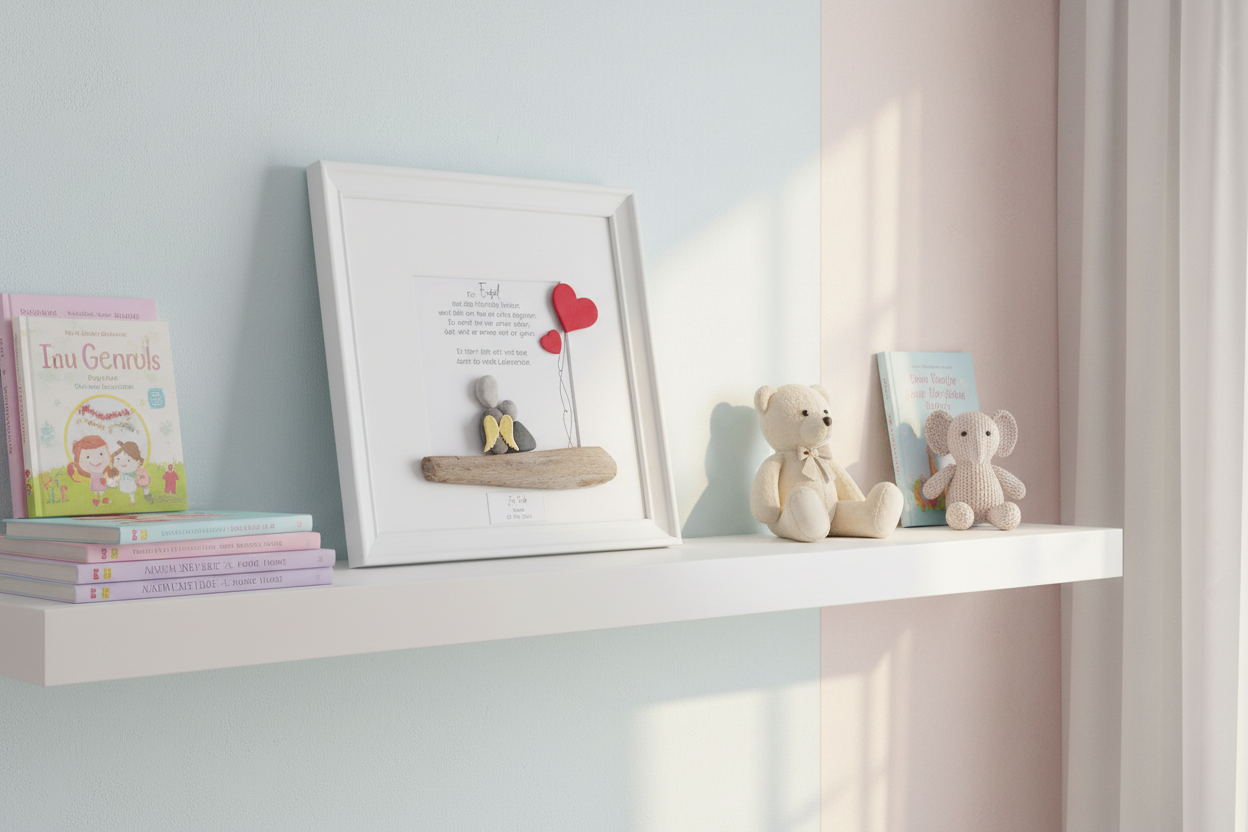 Handgemachtes Steinbild mit Schutzengel und Spruch „Ein Engel aus des Himmels Weite“ – liebevolles Erinnerungs- oder Trostgeschenk