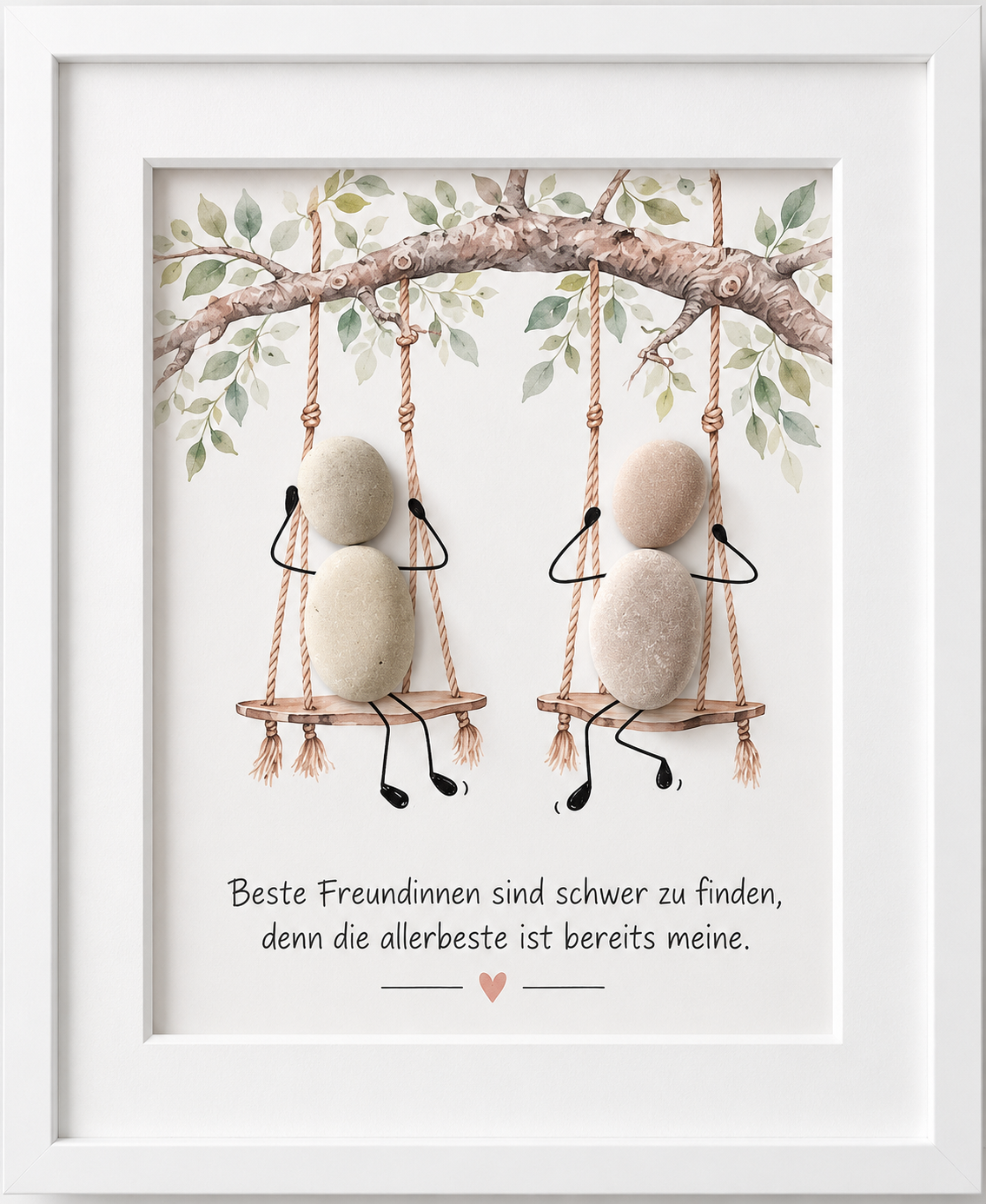 Kieselsteinbild zwei Freundinnen auf Schaukeln „Beste Freundinnen sind schwer zu finden, denn die allerbeste ist bereits meine“ – Geschenk für die beste Freundin, handgemachtes Steinbild