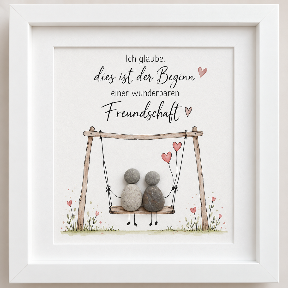 Kieselsteinbild zwei Freunde auf einer Schaukel „Ich glaube, dies ist der Beginn einer wunderbaren Freundschaft“ – Geschenk zur Freundschaft, handgemachtes Steinbild