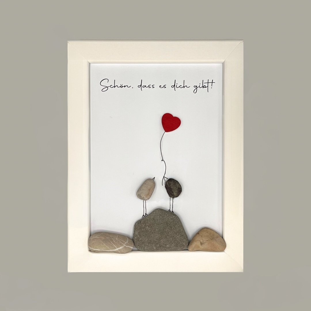 Handgemachtes Steinbild Schön, dass es dich gibt – Freundschaftsgeschenk aus echten Kieselsteinen