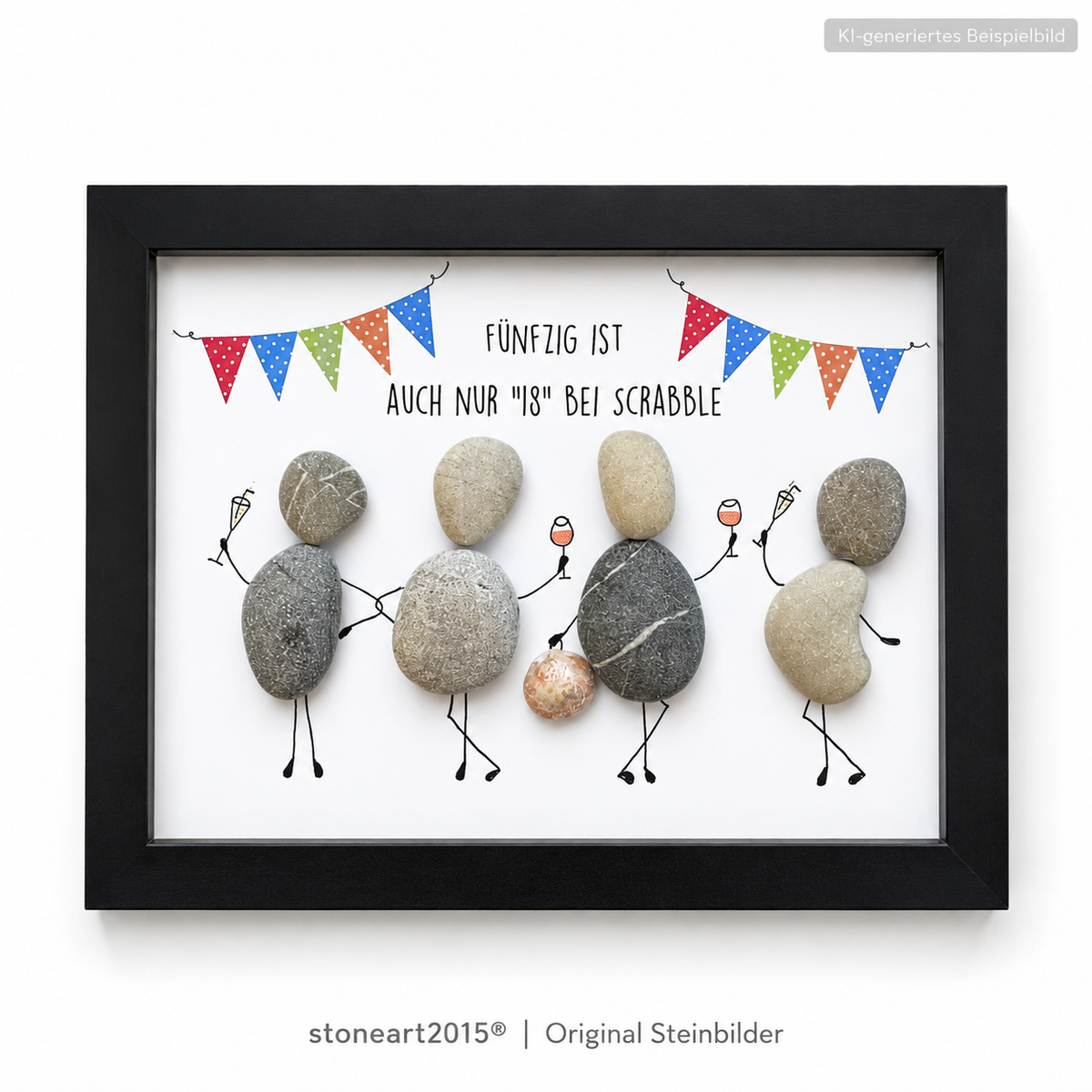 Kieselsteinbild Fünfzig ist auch nur 18 bei Scrabble, lustiges Geburtstagsgeschenk, handgemacht