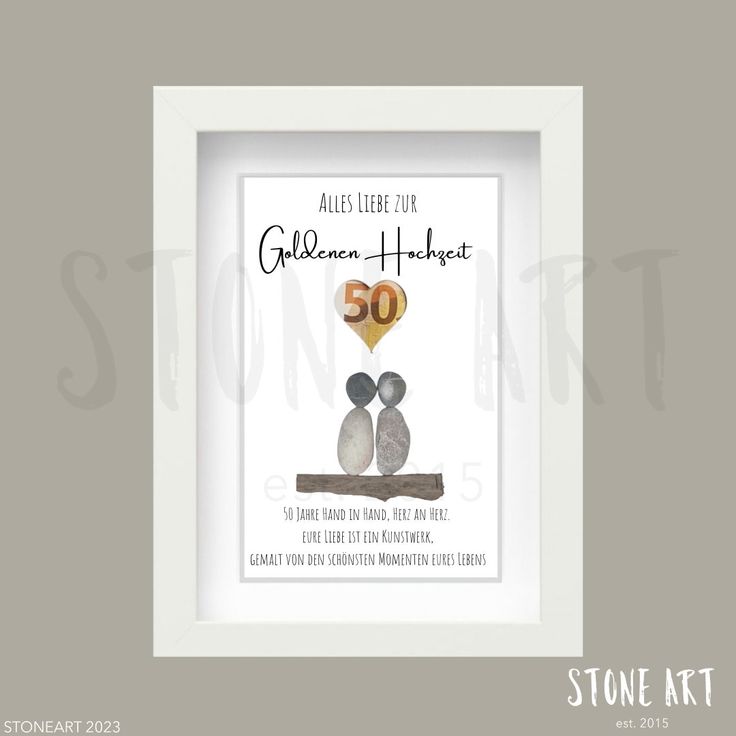Beispiel mit Geld befüllt für handgefertigten Steinbilde zur Goldenen Hochzeit – 50 Jahre Ehe, ideal als Geldgeschenk zur Hochzeitstag-Feier