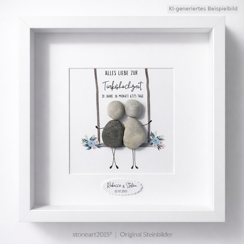 Kieselsteinbild Türkishochzeit – Geschenk zum 18. Hochzeitstag, handgemachtes Steinbild