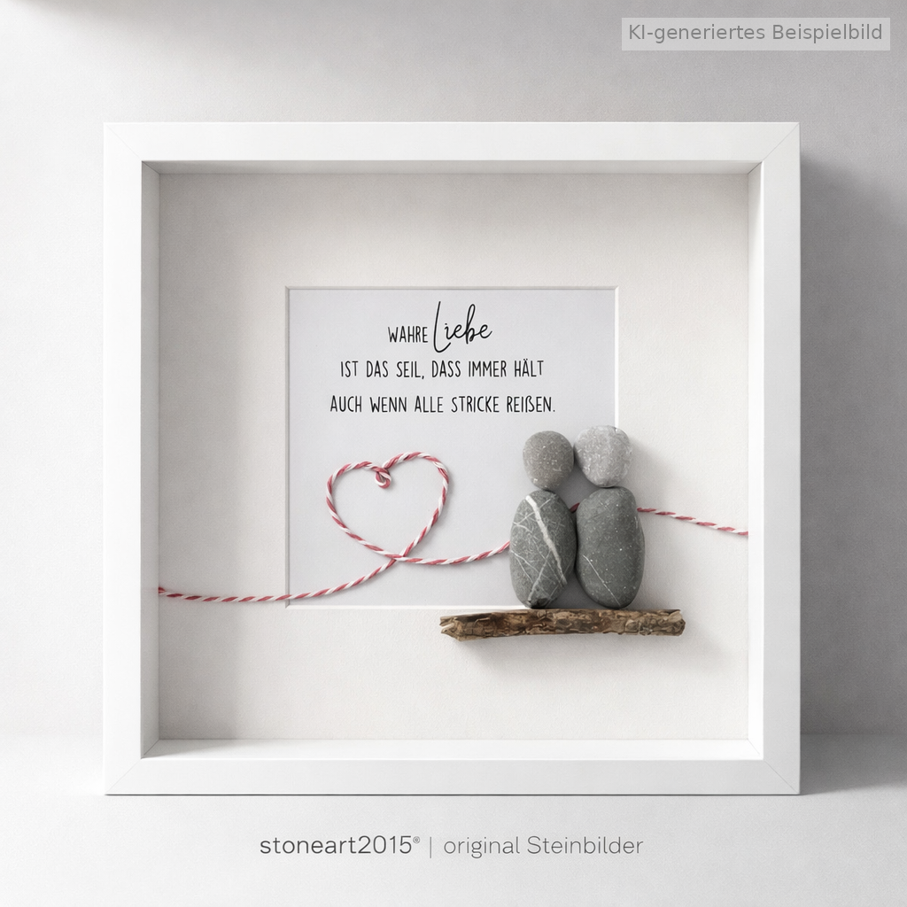 Kieselsteinbild Wahre Liebe ist das Seil – Hochzeitsgeschenk, handgemachtes Steinbild