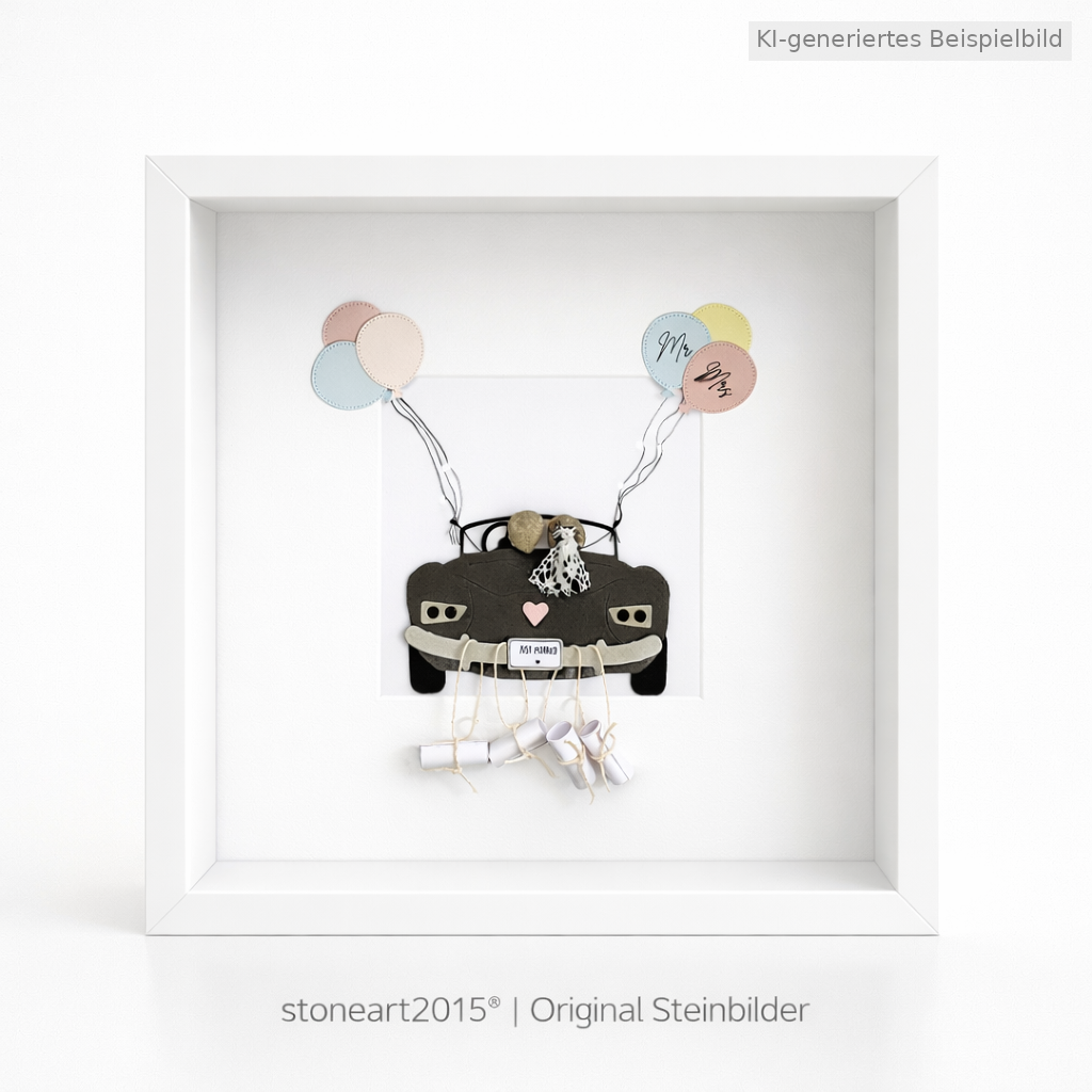 Kieselsteinbild Gemeinsam in die Zukunft – Geldgeschenk zur Hochzeit, handgemachtes Steinbild