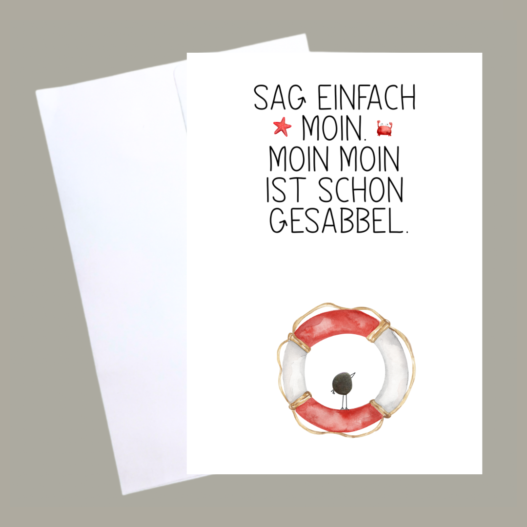 Maritime Postkarte „Moin“ mit Meer-Motiv – handgemachte Karte für Küstenliebhaber.