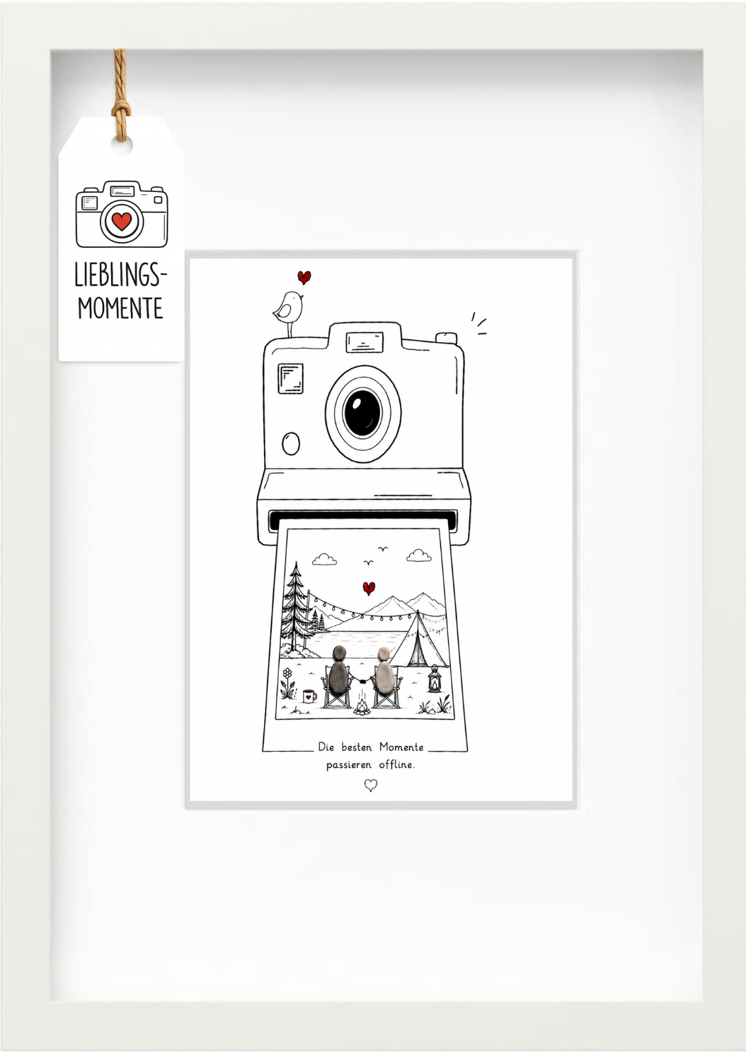 Kieselsteinbild „Die besten Momente passieren offline.“ – Geschenk für Camping-Fans und Paare, handgemachtes Steinbild