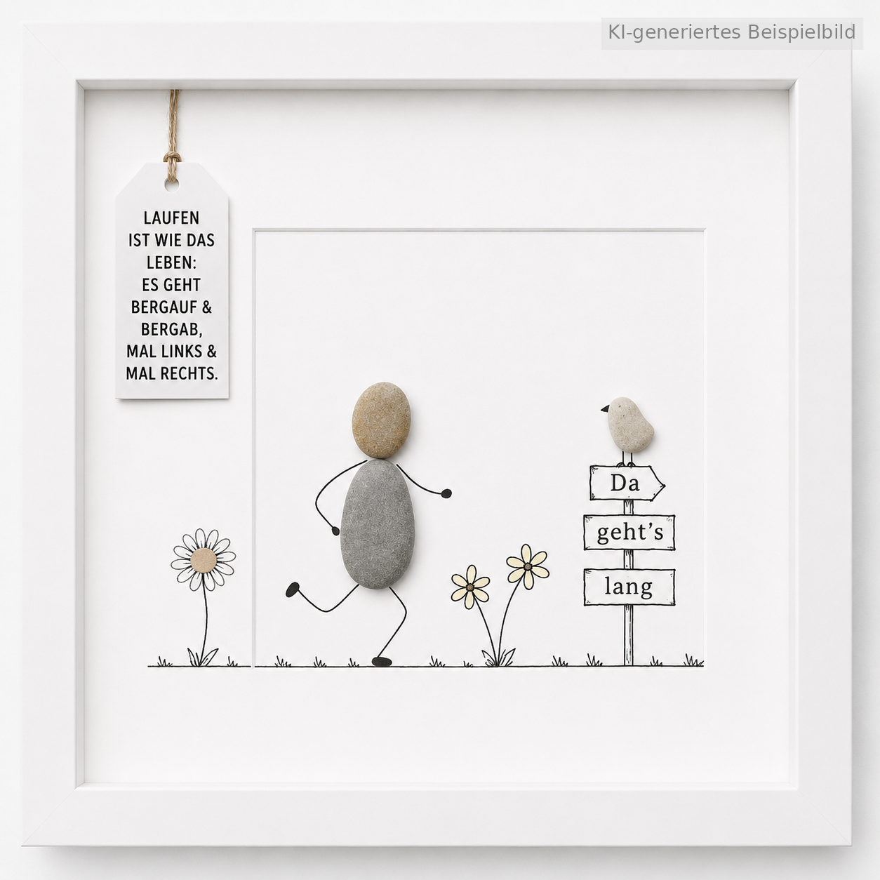 Kieselsteinbild Laufen ist wie das Leben – Motivationsgeschenk für Läufer, handgemachtes Steinbild