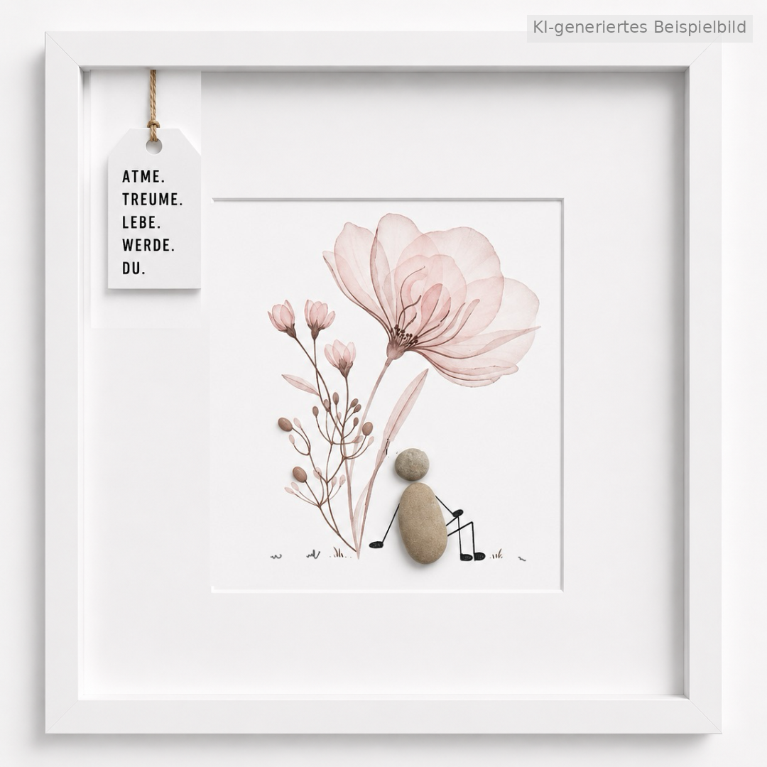 Kieselsteinbild Atme, Träume, Lebe, Werde Du – Motivationsgeschenk, handgemachtes Steinbild