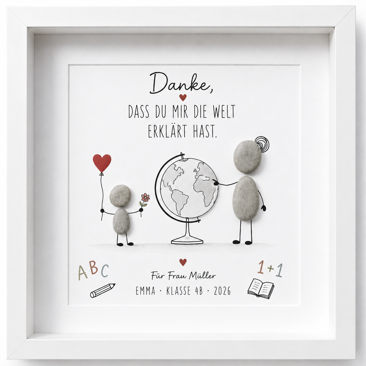 Kieselsteinbild Danke dass du mir die Welt erklärt hast – Geschenk zum Schuljahresende, handgemachtes Steinbild