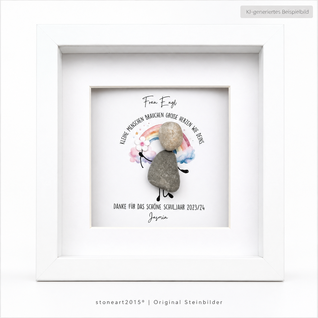 Kieselsteinbild Kleine Menschen brauchen große Herzen – Geschenk für Erzieherin, handgemachtes Steinbild