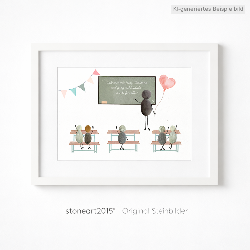 Kieselsteinbild Danke für alles – personalisiertes Abschiedsgeschenk Lehrerin, handgemachtes Steinbild